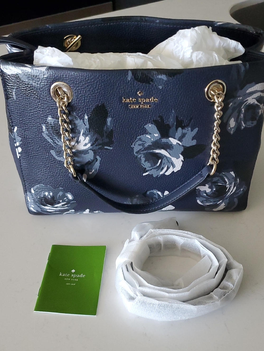 Kate Spade Briar Lane Night Rose Meena Satchel Leather Crossbody Bag Navy Floral